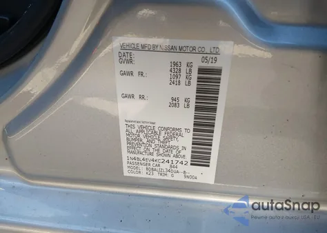 2019 Nissan Altima 2.5 Sl from USA, damaged, VIN 1N4BL4EV4KC241742